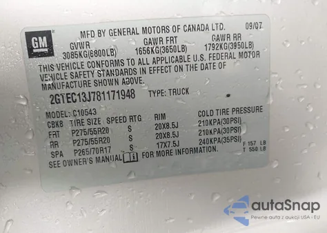 2008 GMC Sierra 1500 Sle1 z USA, uszkodzony, nr VIN 2GTEC13J781171948